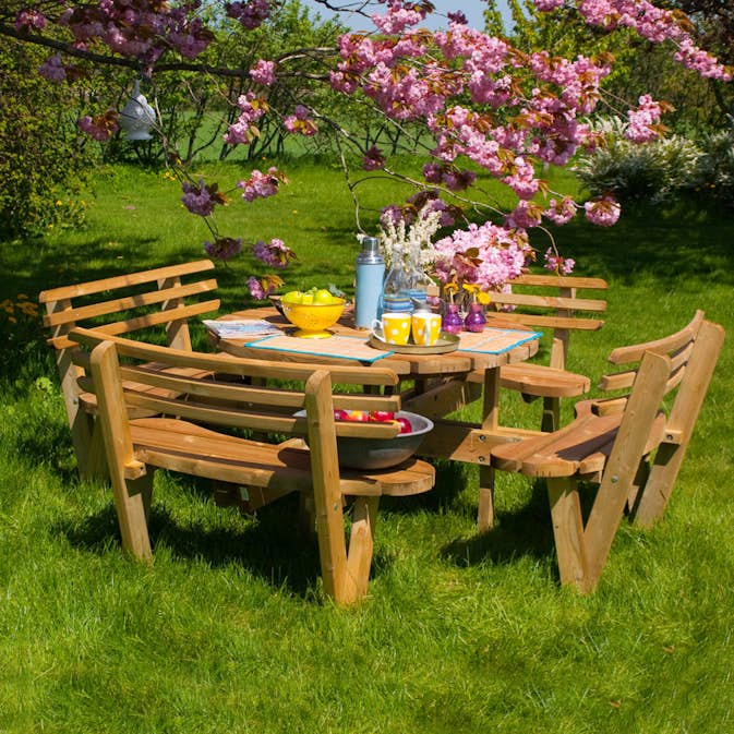 Picknickbord PLUS Runt med Ryggstöd Utomhus