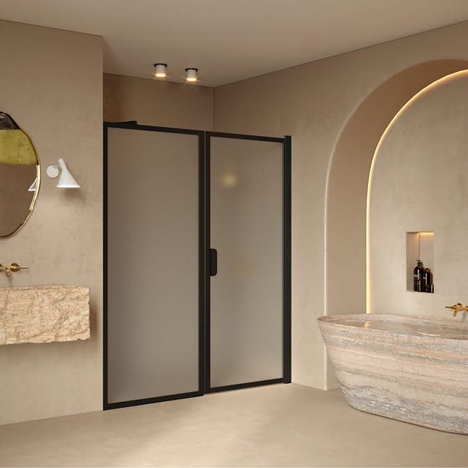 Duschdörr Hietakari Bläk 740 New York Nisch Fast Vägg och Vändbar Dörr