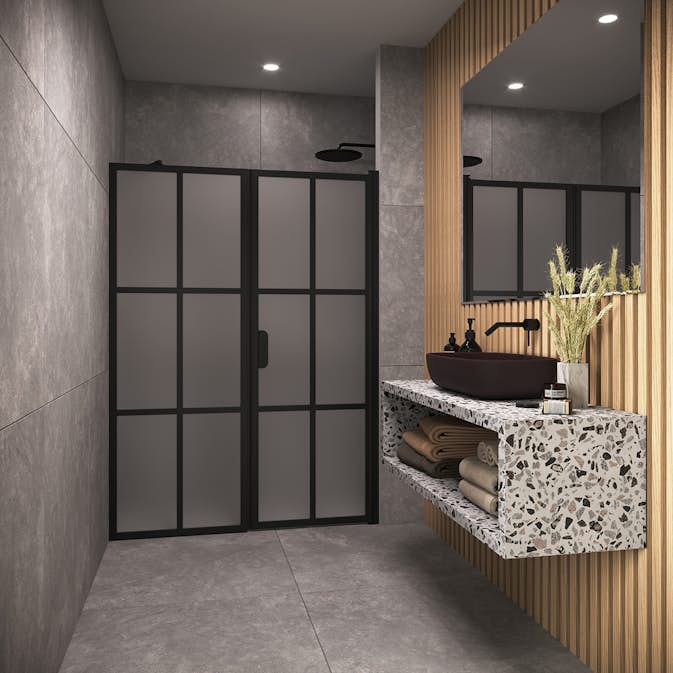 Duschdörr Hietakari Bläk 750 Paris Nisch Fast Vägg och Vändbar Dörr