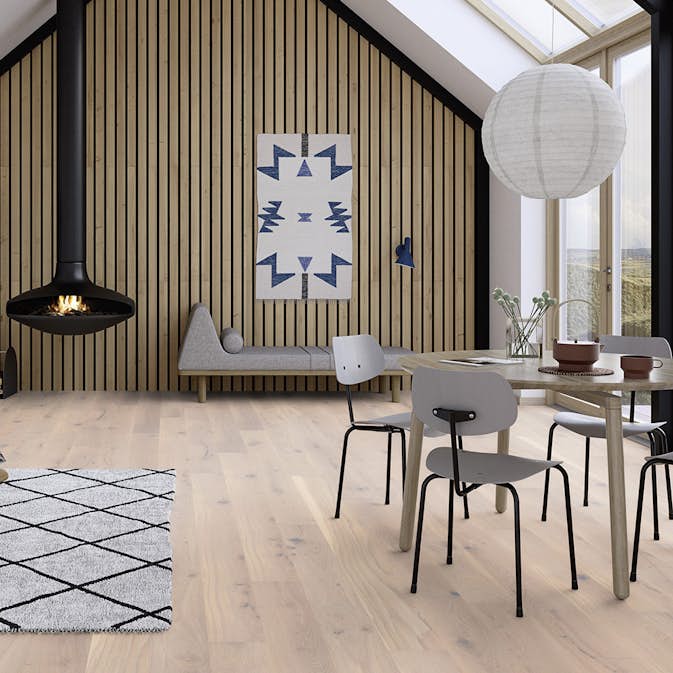 Parkettgolv Boen Ek Vivo 1-Stav Pale White Borstad Ultra Matt Lack