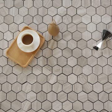 Natursten ArtStone Woodlight Gravin Hexagon Polerad 5x5 cm