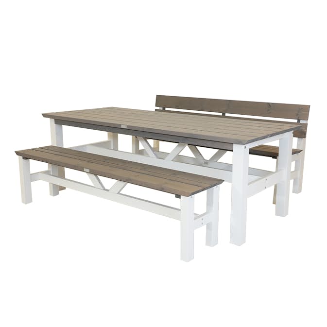 Matgrupp Eden Wood Viking Utomhusbord 220 cm & 2 Bänkar med/utan Rygg i Furu