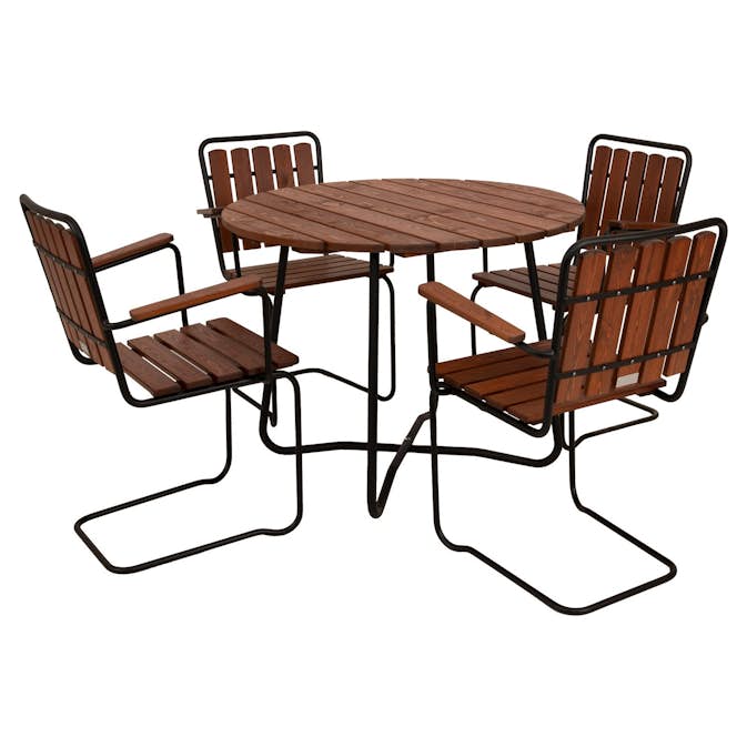 Matgrupp Utomhus Eden Wood Wilma Ø100 cm med 4 Utefåtöljer