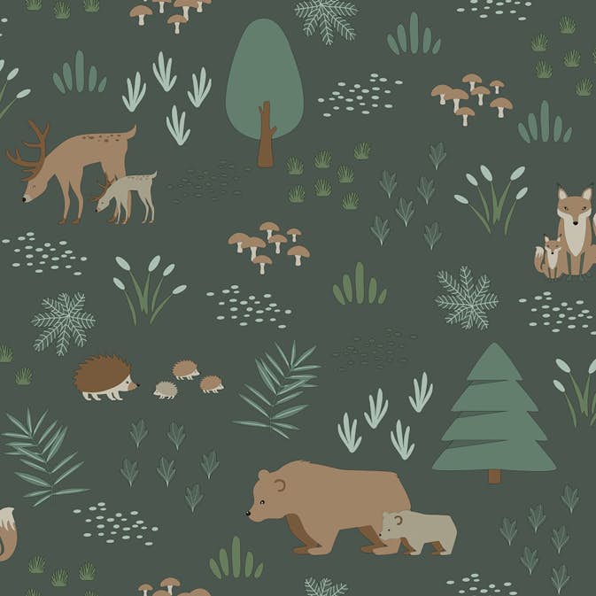 Tapet ESTAhome Skog Med Djur Mörkgrönt Och Beige EW139249