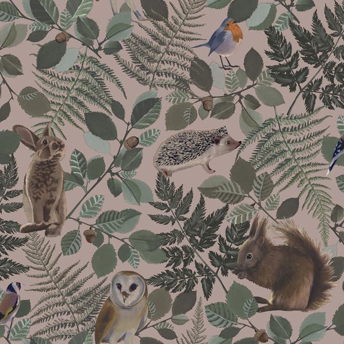 Tapet ESTAhome Skogens Djur Rosa, Grönt Och Brunt EW139252