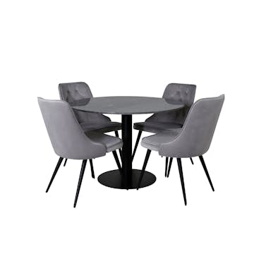 Matgrupp Venture Home Estelle Ø106 med 4 Velvet Deluxe stolar