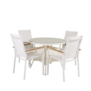 Matgrupp Venture Home Virda Ø 90 med 4 Thea Matstolar