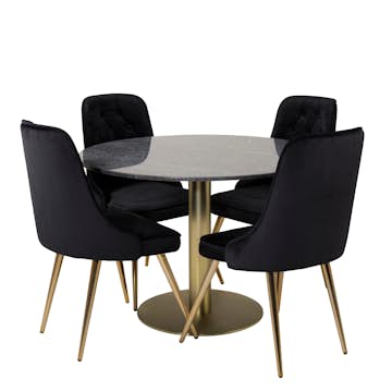 Matgrupp Venture Home Estelle Rund med 4 Vera Stolar Sammet