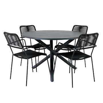 Matgrupp Venture Home Ande med 4 Minos Matstolar med Armstöd