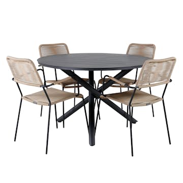 Matgrupp Venture Home Ande med 4 Minos Matstolar med Armstöd