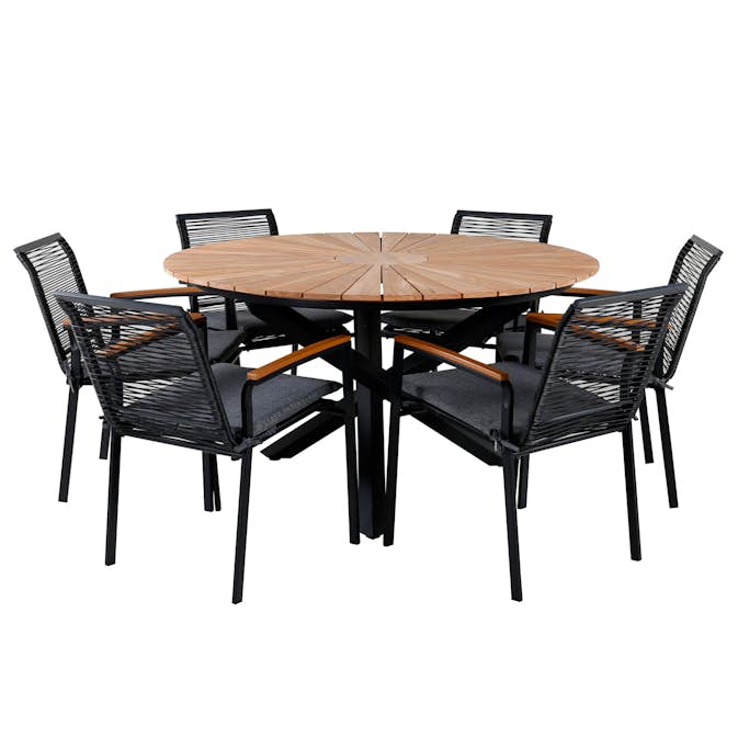 Matgrupp Utomhus Venture Home Meya med 6 Douglas Trädgårdsstolar