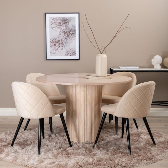 Matgrupp Venture Home Bianca Rund med 4 Valentina Stitches Stolar Sammet