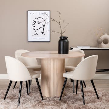 Matgrupp Venture Home Bianca Rund Benvit med 4 Valentina Stolar