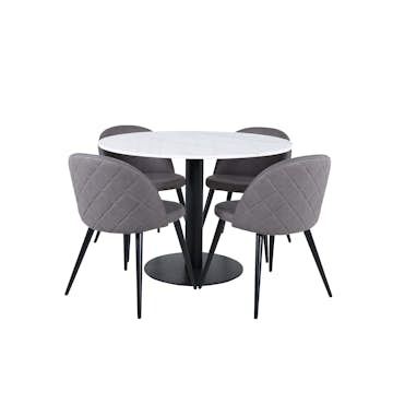 Matgrupp Venture Home med Ester Matbord och 4 Valentina Stitcthes Matstolar