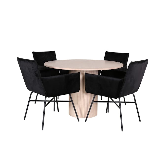 Matgrupp Venture Home med Runt Bianca Matbord och 4 Annika Matstolar