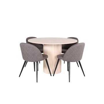 Matgrupp Venture Home med Runt Bianca Matbord och 4 Valentina Stitcthes Matstolar