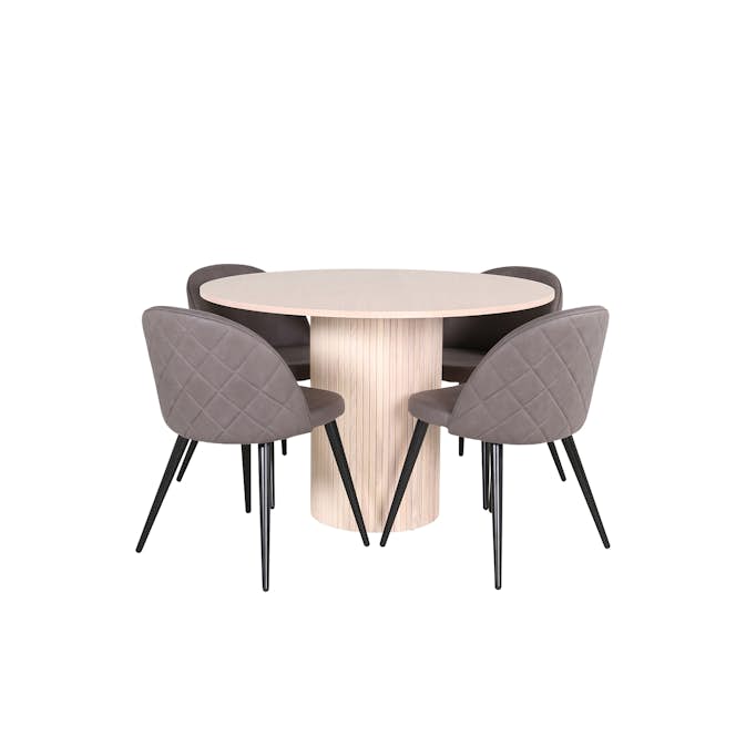 Matgrupp Venture Home med Runt Bianca Matbord och 4 Valentina Stitcthes Matstolar