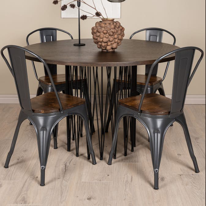 Matgrupp Venture Home Stone Rund med 4 Tempe Stolar