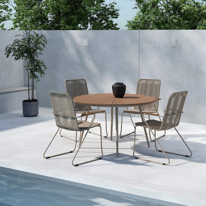 Trädgårdsmatgrupp Venture Home San Vito Matbord Beige med 4 st Bois Trädgårdsstolar Beige