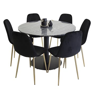 Matgrupp Venture Home Estelle Svart med 6 Pobbie Stolar