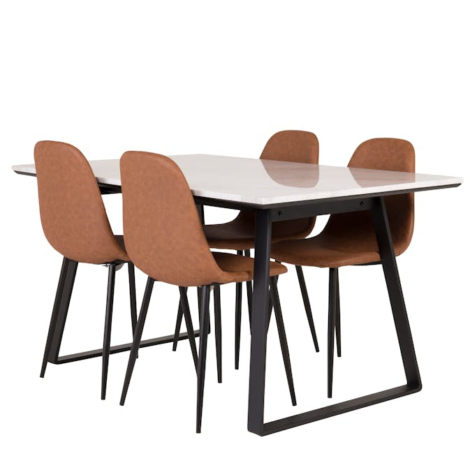 Matgrupp Venture Home Estelle 140 med 4 Pobbie Stolar Läder