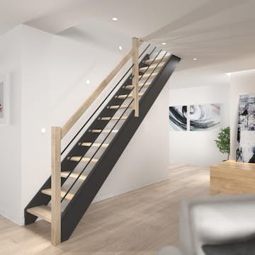 Spartrappa Dolle Helsinki Svart/Ek Rak Räcke med Svart Alu Fyllning