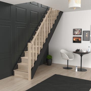 Spartrappa Dolle Helsinki Svart/Ek Rak Räcke med Träbalustrar och Sättsteg