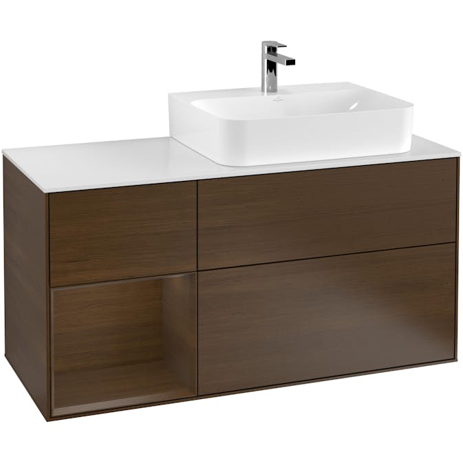 Tvättställsskåp Villeroy & Boch Finion med 3 Lådor Hylla och Bänkskiva för Ocentrerat Tvättställ