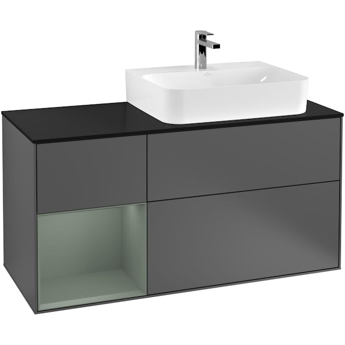 Tvättställsskåp Villeroy & Boch Finion med 3 Lådor Hylla och Bänkskiva för Ocentrerat Tvättställ