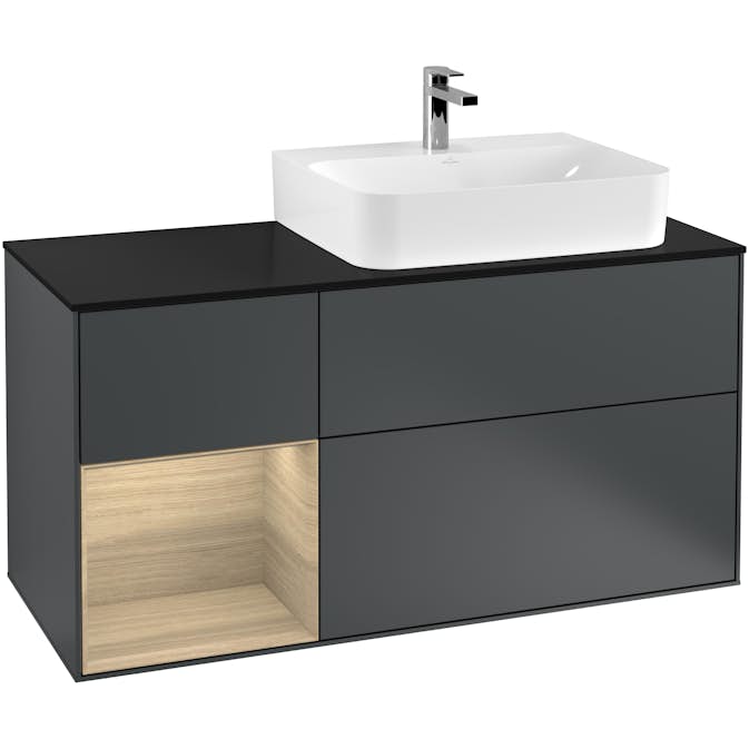 Tvättställsskåp Villeroy & Boch Finion med 3 Lådor Hylla och Bänkskiva för Ocentrerat Tvättställ