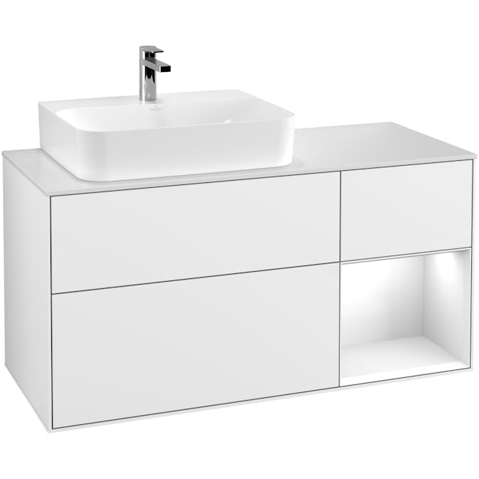 Tvättställsskåp Villeroy & Boch Finion med 3 Lådor Hylla och Bänkskiva för Ocentrerat Tvättställ