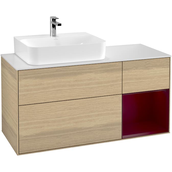 Tvättställsskåp Villeroy & Boch Finion med 3 Lådor Hylla och Bänkskiva för Ocentrerat Tvättställ