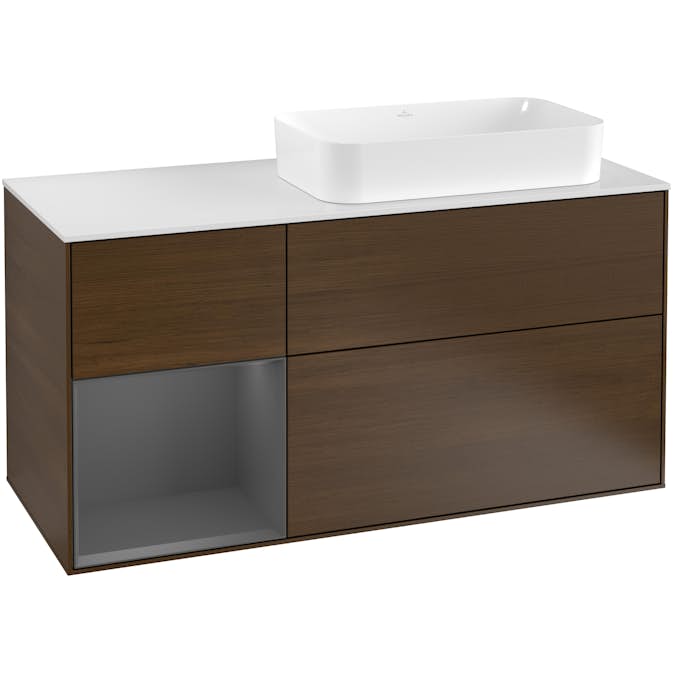 Tvättställsskåp Villeroy & Boch Finion med 3 Lådor Hylla och Bänkskiva för Ocentrerat Fristående Tvättställ