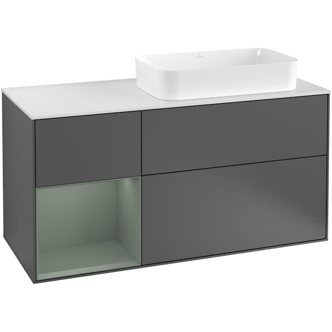 Tvättställsskåp Villeroy & Boch Finion med 3 Lådor Hylla och Bänkskiva för Ocentrerat Fristående Tvättställ