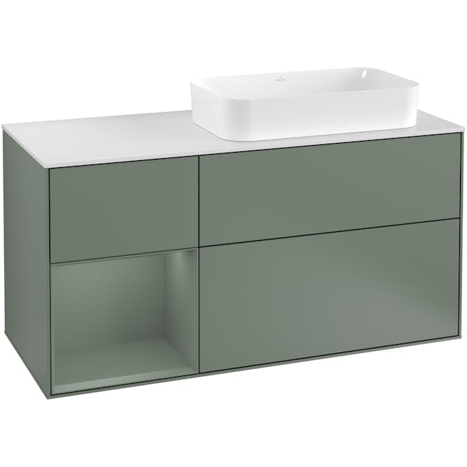 Tvättställsskåp Villeroy & Boch Finion med 3 Lådor Hylla och Bänkskiva för Ocentrerat Fristående Tvättställ