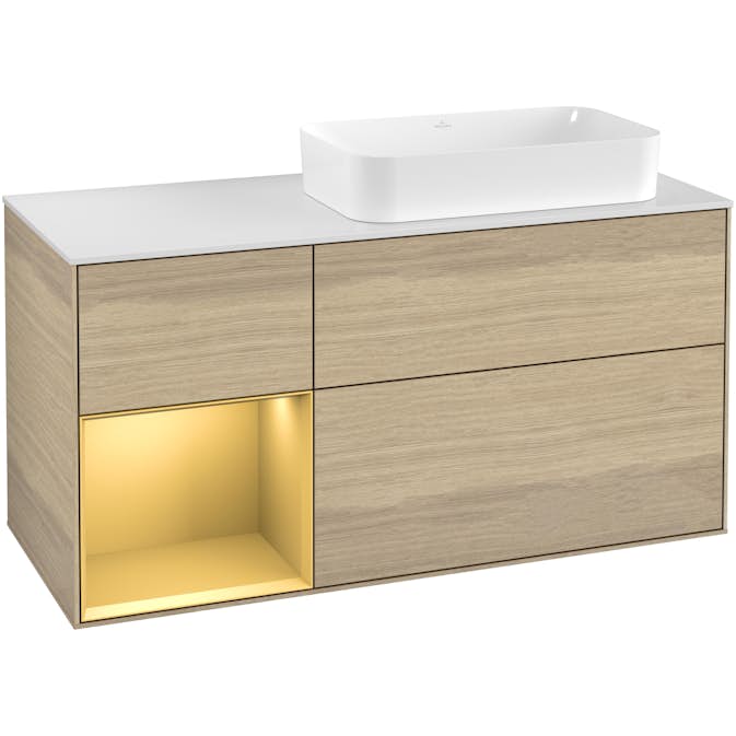 Tvättställsskåp Villeroy & Boch Finion med 3 Lådor Hylla och Bänkskiva för Ocentrerat Fristående Tvättställ