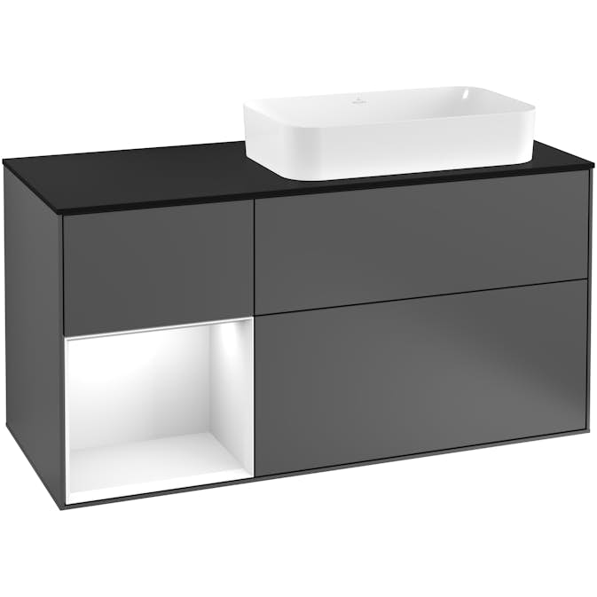 Tvättställsskåp Villeroy & Boch Finion med 3 Lådor Hylla och Bänkskiva för Ocentrerat Fristående Tvättställ