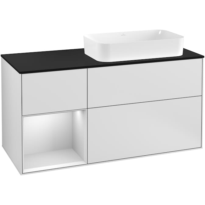 Tvättställsskåp Villeroy & Boch Finion med 3 Lådor Hylla och Bänkskiva för Ocentrerat Fristående Tvättställ