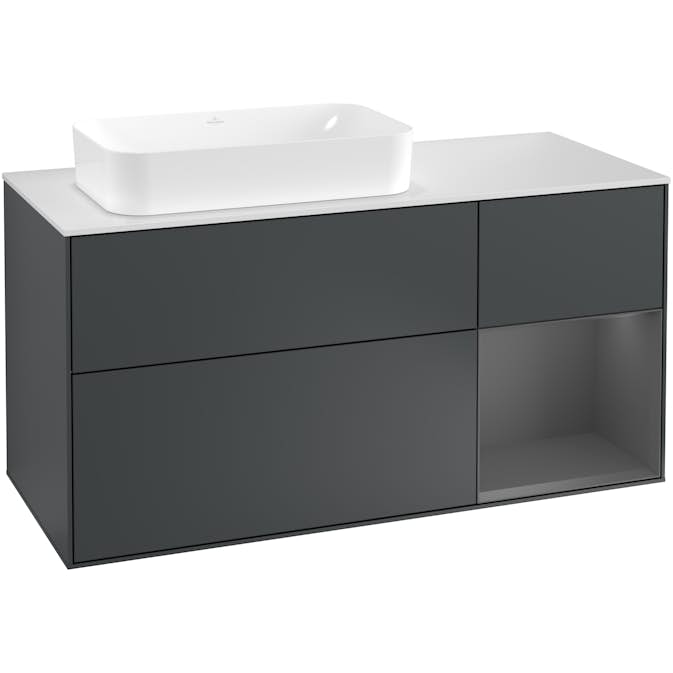 Tvättställsskåp Villeroy & Boch Finion med 3 Lådor Hylla och Bänkskiva för Ocentrerat Fristående Tvättställ