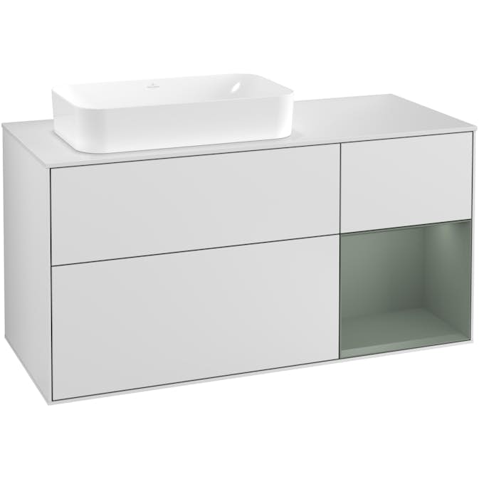Tvättställsskåp Villeroy & Boch Finion med 3 Lådor Hylla och Bänkskiva för Ocentrerat Fristående Tvättställ