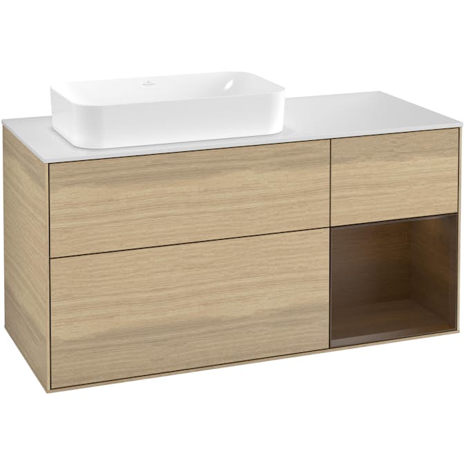 Tvättställsskåp Villeroy & Boch Finion med 3 Lådor Hylla och Bänkskiva för Ocentrerat Fristående Tvättställ