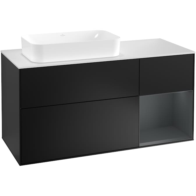 Tvättställsskåp Villeroy & Boch Finion med 3 Lådor Hylla och Bänkskiva för Ocentrerat Fristående Tvättställ