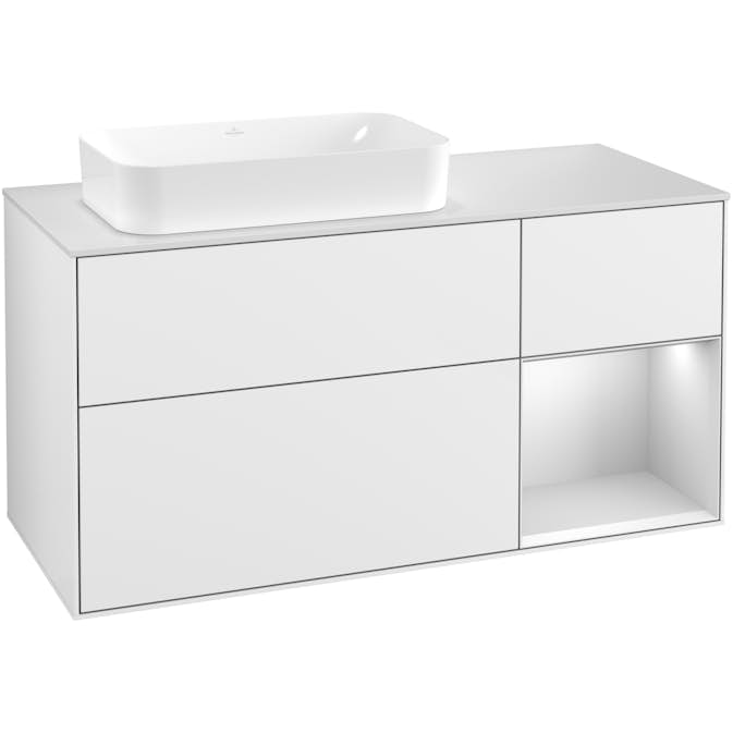 Tvättställsskåp Villeroy & Boch Finion med 3 Lådor Hylla och Bänkskiva för Ocentrerat Fristående Tvättställ