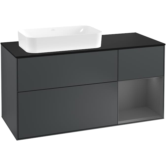 Tvättställsskåp Villeroy & Boch Finion med 3 Lådor Hylla och Bänkskiva för Ocentrerat Fristående Tvättställ