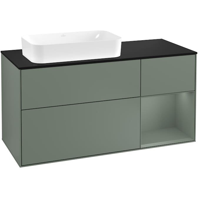 Tvättställsskåp Villeroy & Boch Finion med 3 Lådor Hylla och Bänkskiva för Ocentrerat Fristående Tvättställ