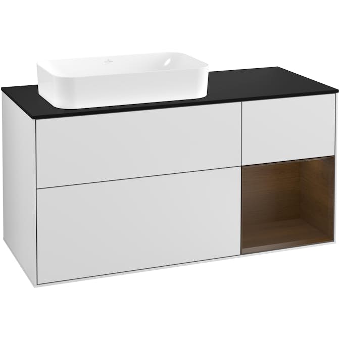 Tvättställsskåp Villeroy & Boch Finion med 3 Lådor Hylla och Bänkskiva för Ocentrerat Fristående Tvättställ