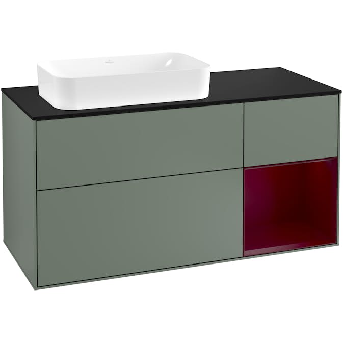 Tvättställsskåp Villeroy & Boch Finion med 3 Lådor Hylla och Bänkskiva för Ocentrerat Fristående Tvättställ