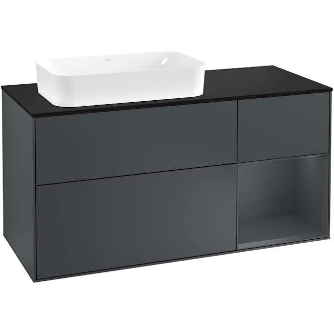 Tvättställsskåp Villeroy & Boch Finion med 3 Lådor Hylla och Bänkskiva för Ocentrerat Fristående Tvättställ