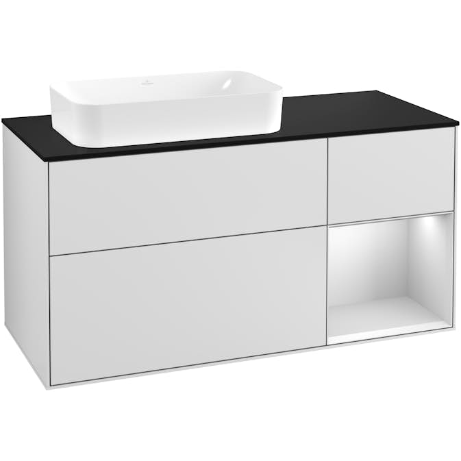 Tvättställsskåp Villeroy & Boch Finion med 3 Lådor Hylla och Bänkskiva för Ocentrerat Fristående Tvättställ