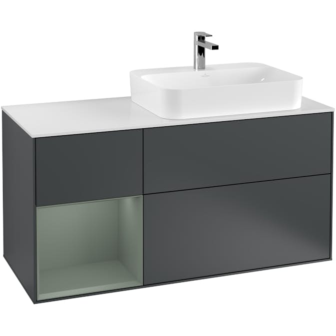 Tvättställsskåp Villeroy & Boch Finion med 3 Lådor Hylla och Bänkskiva för Ocentrerat Ytmonterat Tvättställ